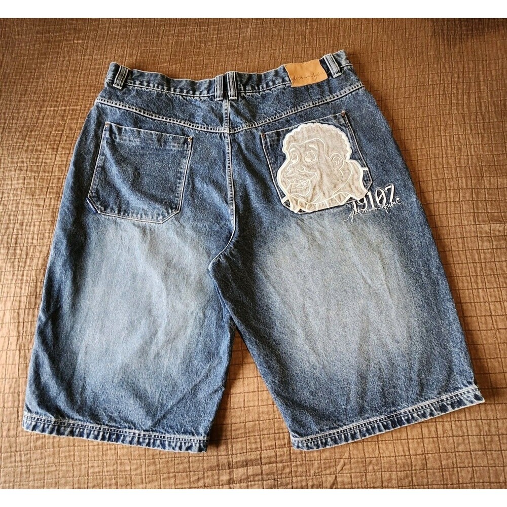 Vtg 2001 Platinum FUBU Fat Albert Jean Denim Shorts Size 46x15 Embroidered Y2K